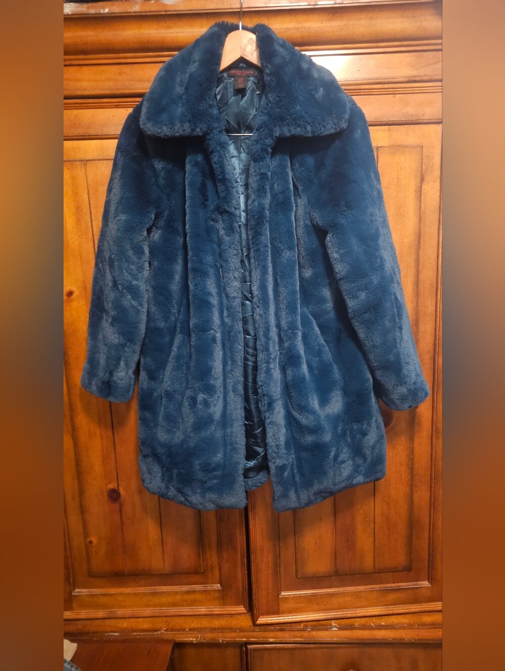 Teal Blue Faux Fur Coat Jacket Size M Soft Rich Blue Glam Mod Wife Jewel Tones